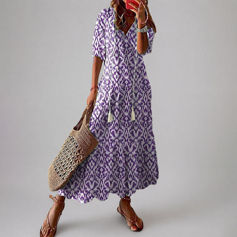 Abigail - Women’s Bohemian Tassel Tie Maxi Dress