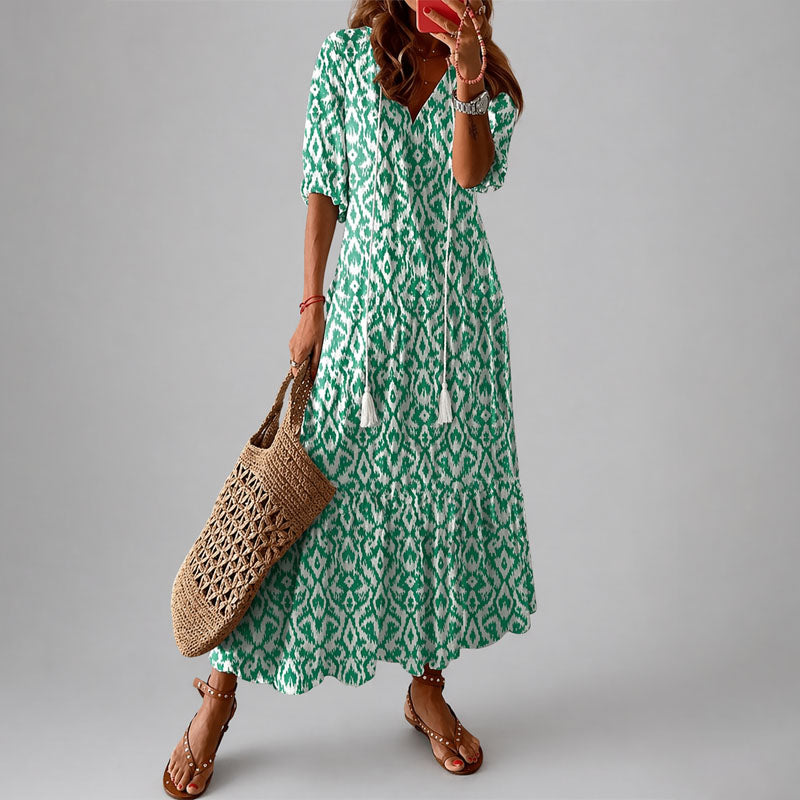 Abigail - Women’s Bohemian Tassel Tie Maxi Dress
