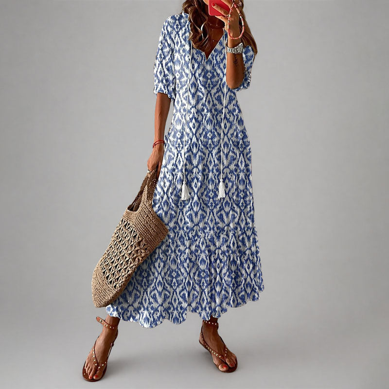 Abigail - Women’s Bohemian Tassel Tie Maxi Dress