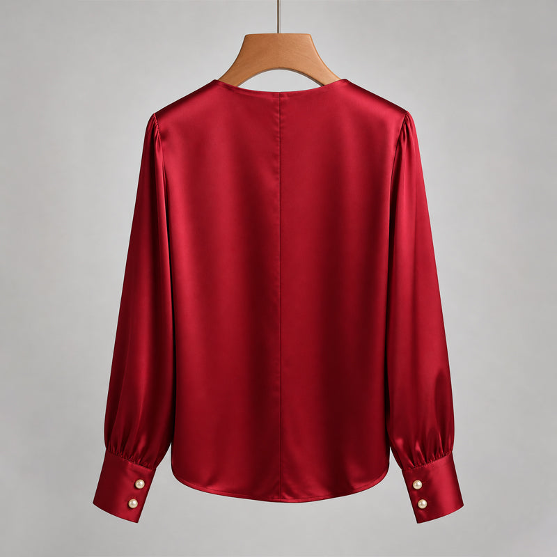 Alexia - Women’s Pearl Trim Satin-Look Blouse