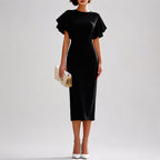 Alisha - Women’s Flutter Sleeve Fitted Midi Dress
