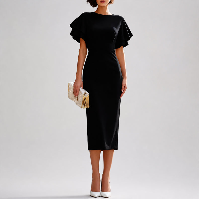 Alisha - Women’s Flutter Sleeve Fitted Midi Dress