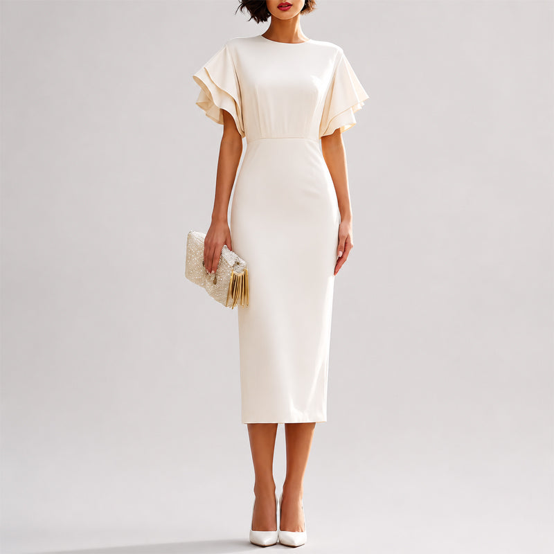 Alisha - Women’s Flutter Sleeve Fitted Midi Dress