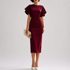 Alisha - Women’s Flutter Sleeve Fitted Midi Dress