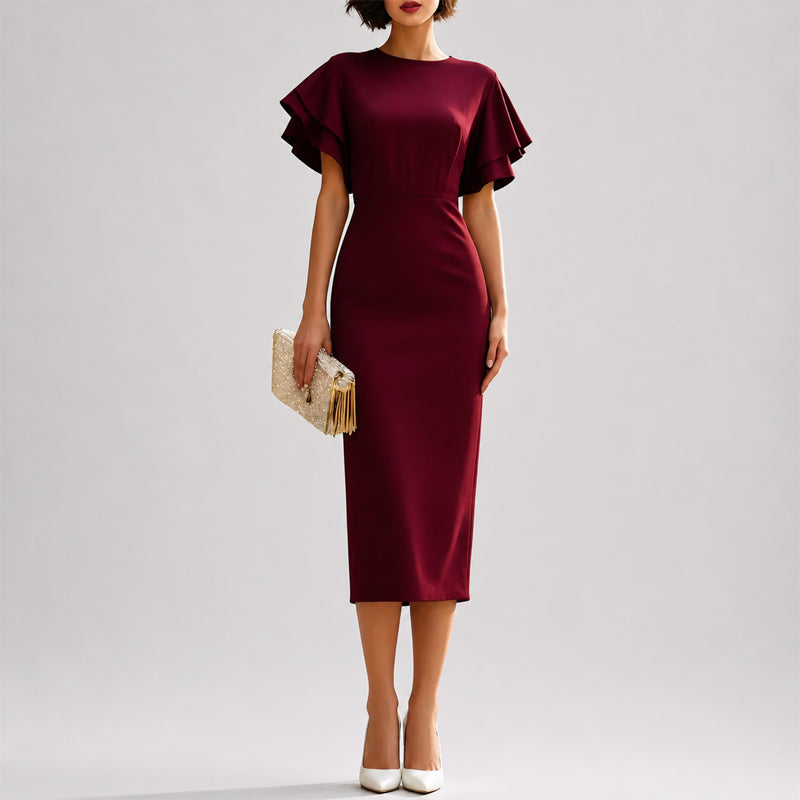 Alisha - Women’s Flutter Sleeve Fitted Midi Dress