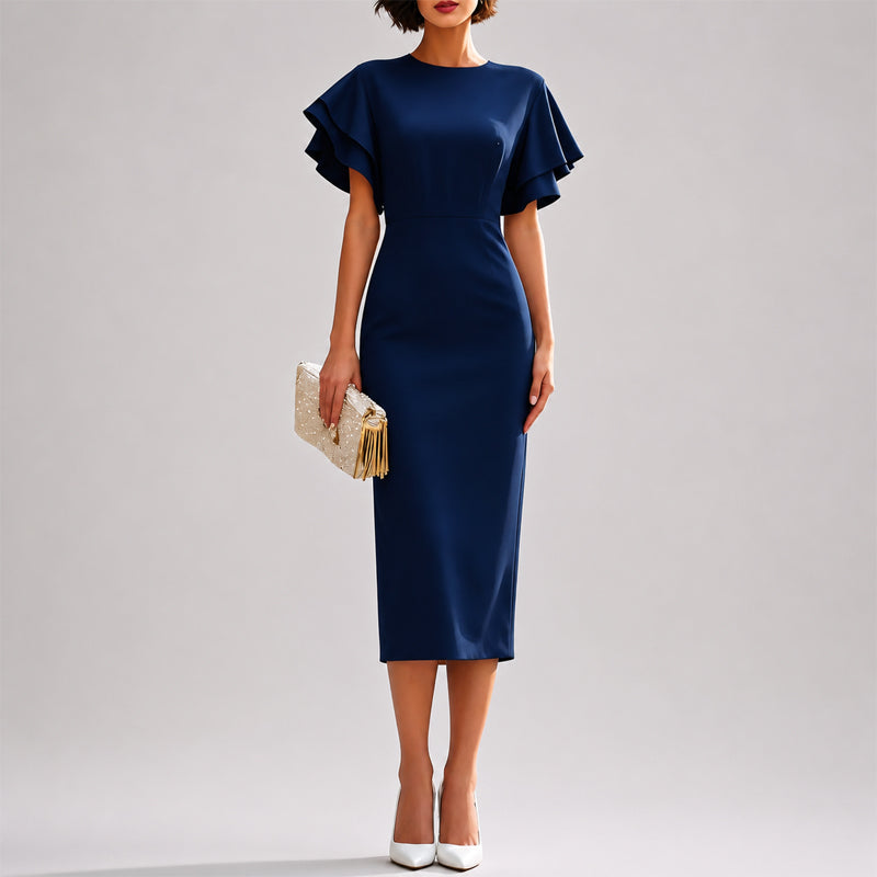 Alisha - Women’s Flutter Sleeve Fitted Midi Dress
