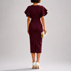 Alisha - Women’s Flutter Sleeve Fitted Midi Dress