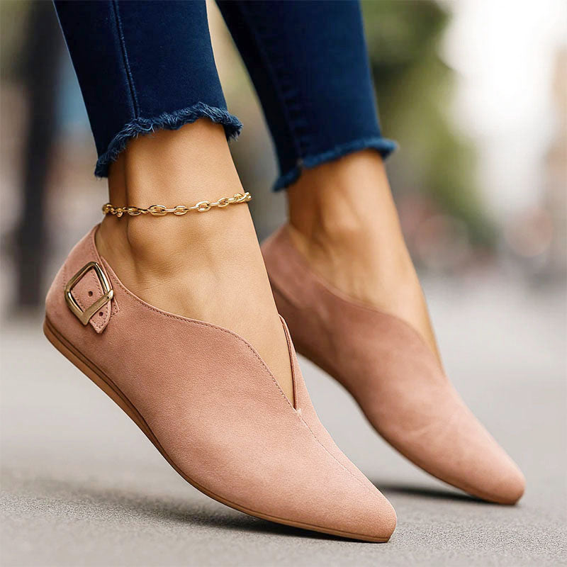 Audrey - Women's V Cut Pointed Toe Slip On Flats