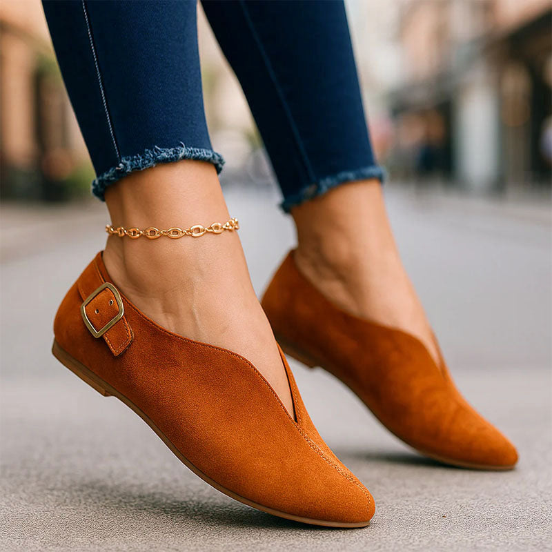 Audrey - Women's V Cut Pointed Toe Slip On Flats