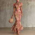 Aurora - Women’s Floral Print High-Neck Maxi Dress
