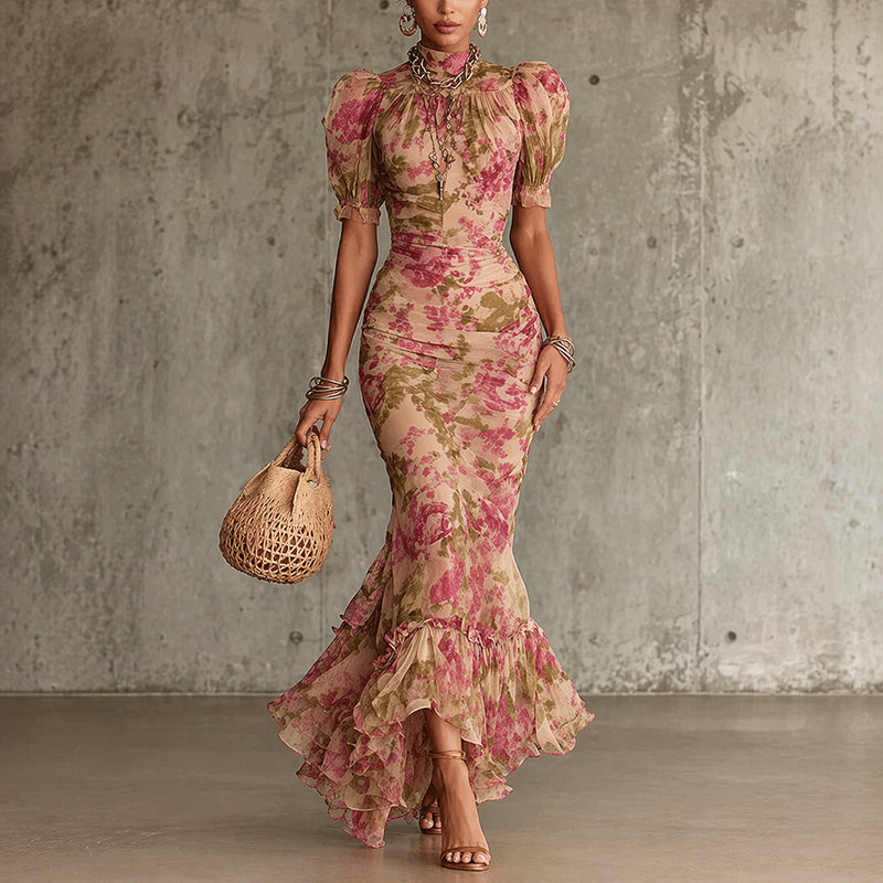 Aurora - Women’s Floral Print High-Neck Maxi Dress