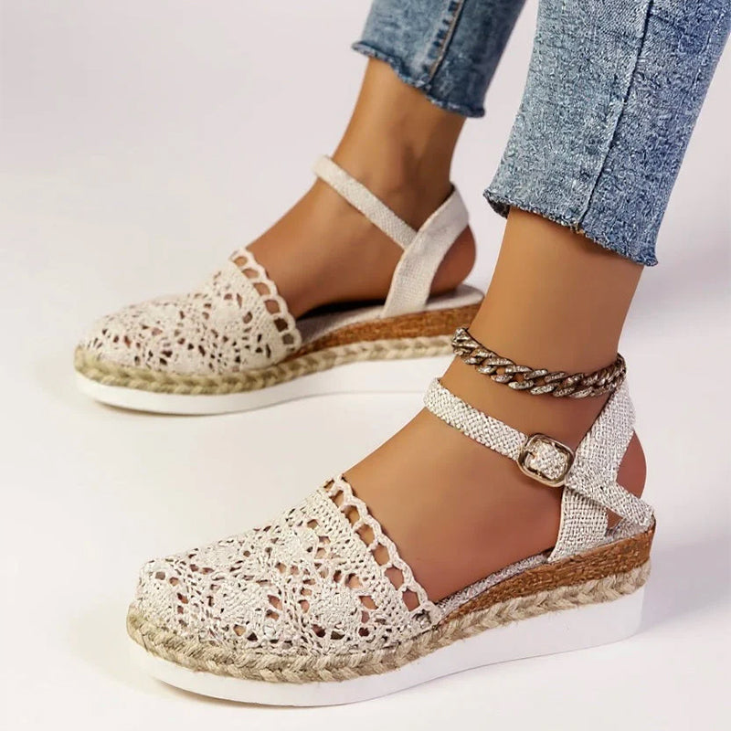 Aurora - Women’s Crochet Espadrille Ankle Strap Wedge Sandals