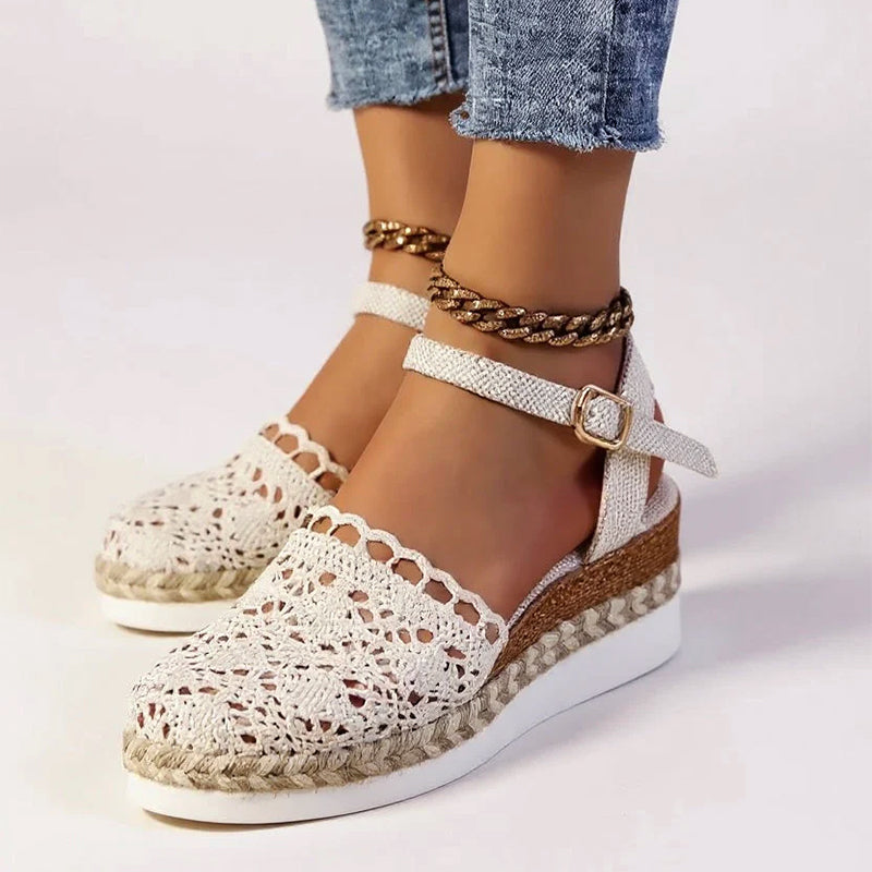 Aurora - Women’s Crochet Espadrille Ankle Strap Wedge Sandals