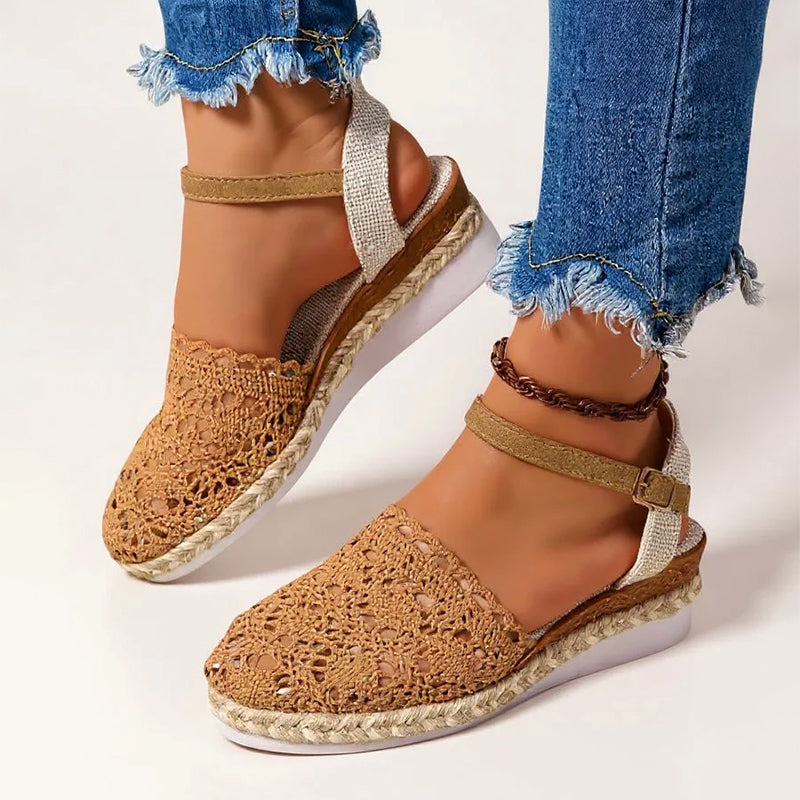 Aurora - Women’s Crochet Espadrille Ankle Strap Wedge Sandals