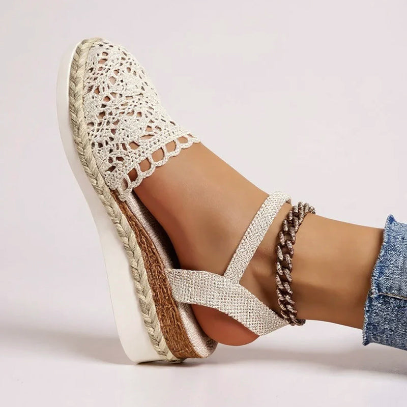 Aurora - Women’s Crochet Espadrille Ankle Strap Wedge Sandals
