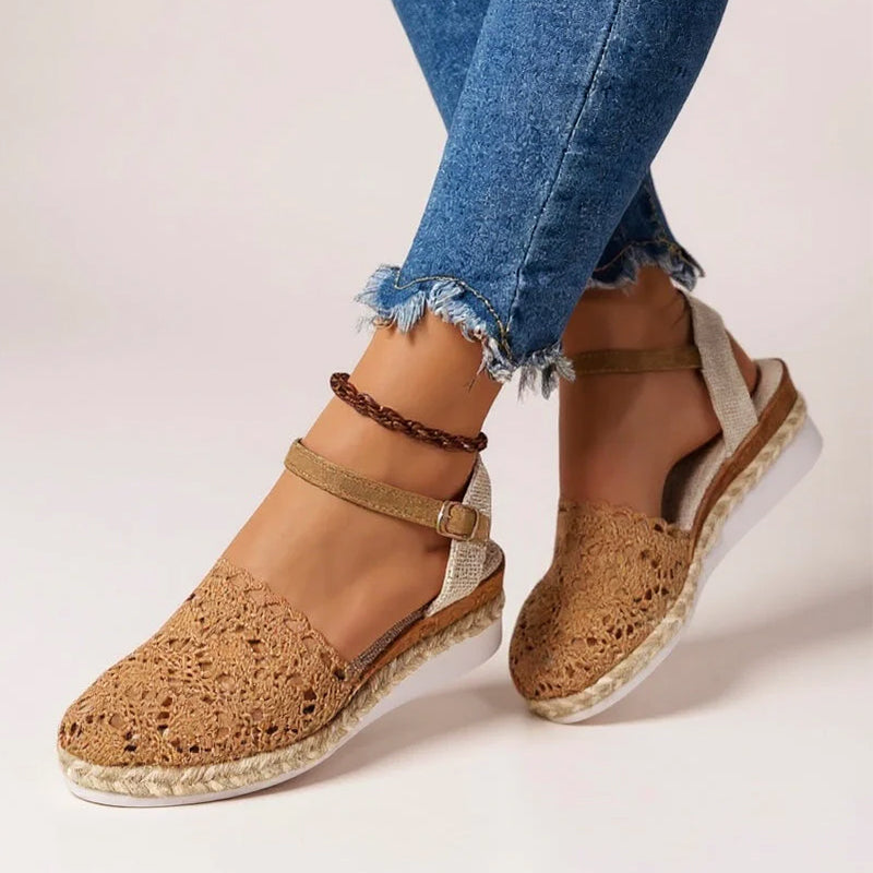 Aurora - Women’s Crochet Espadrille Ankle Strap Wedge Sandals