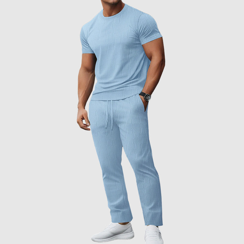 Austin - Men's Textured T-Shirt And Jogger Pants Set