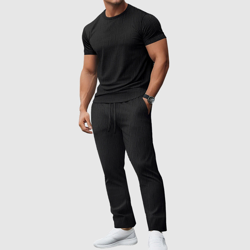 Austin - Men's Textured T-Shirt And Jogger Pants Set