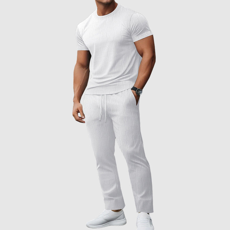 Austin - Men's Textured T-Shirt And Jogger Pants Set
