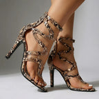 Ava - Women’s Snake Print Strappy High Heel Sandals
