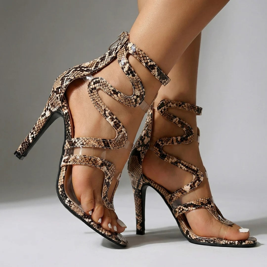 Ava - Women’s Snake Print Strappy High Heel Sandals