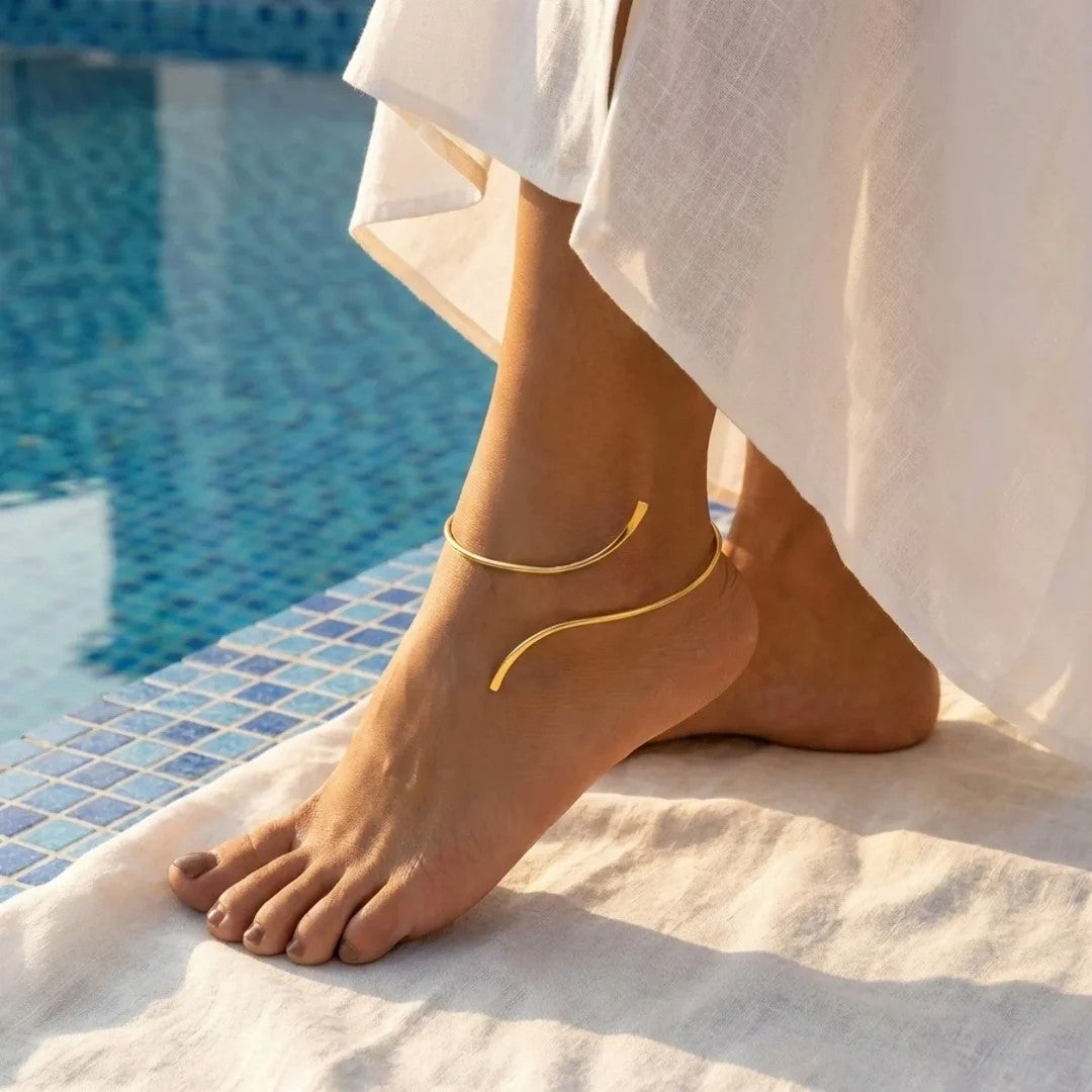 Bella - Minimalist Open Cuff Wave Anklet
