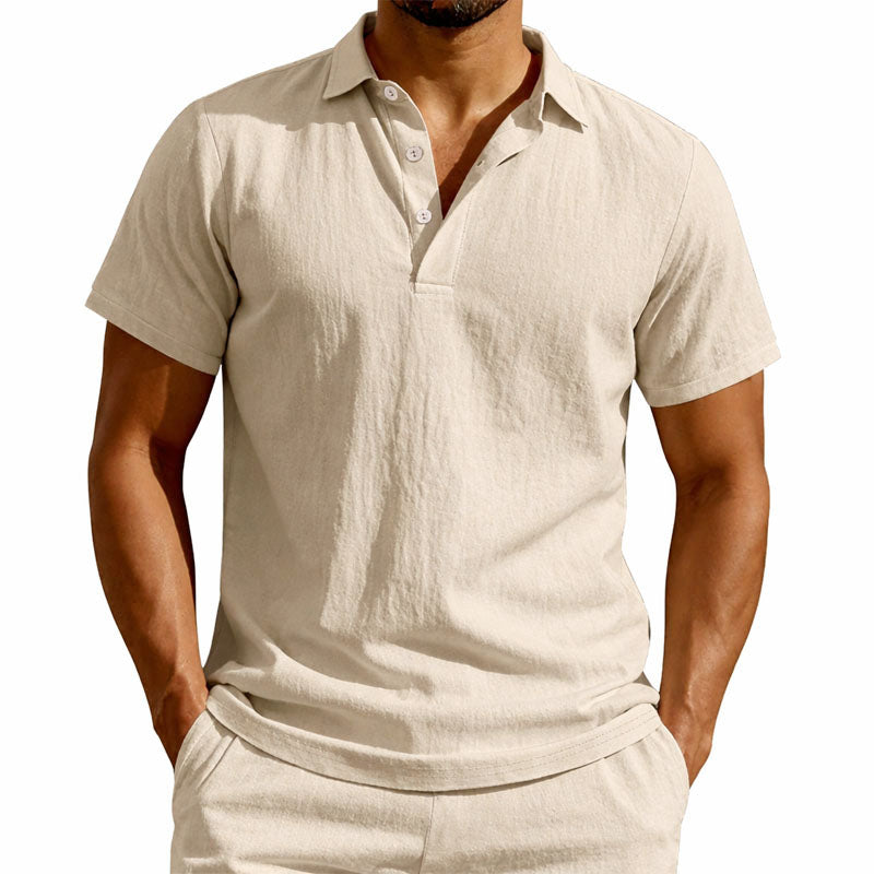Brandon - Men's Short Sleeve Button Placket Polo Shirt