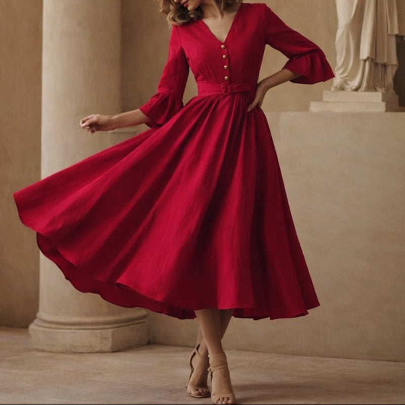 Brielle - Women’s Timeless Button Detail Midi Dress