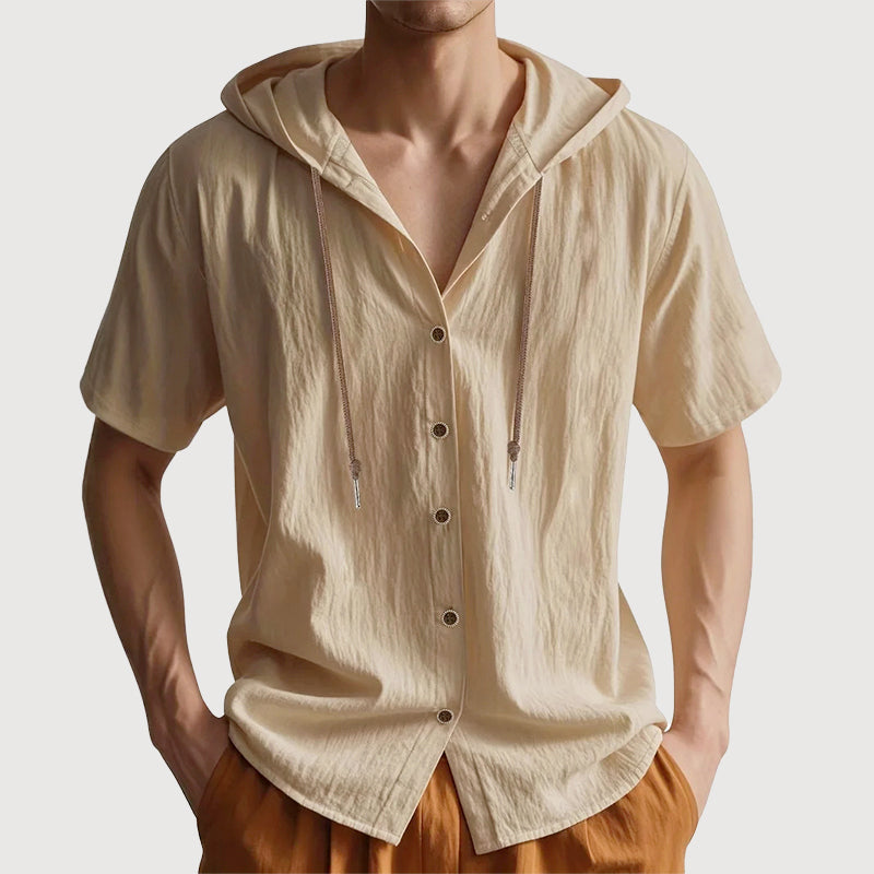 Caleb - Men's Short Sleeve Hooded Button Down Shirt
