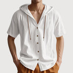 Caleb - Men's Short Sleeve Hooded Button Down Shirt