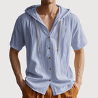 Caleb - Men's Short Sleeve Hooded Button Down Shirt