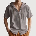 Caleb - Men's Short Sleeve Hooded Button Down Shirt