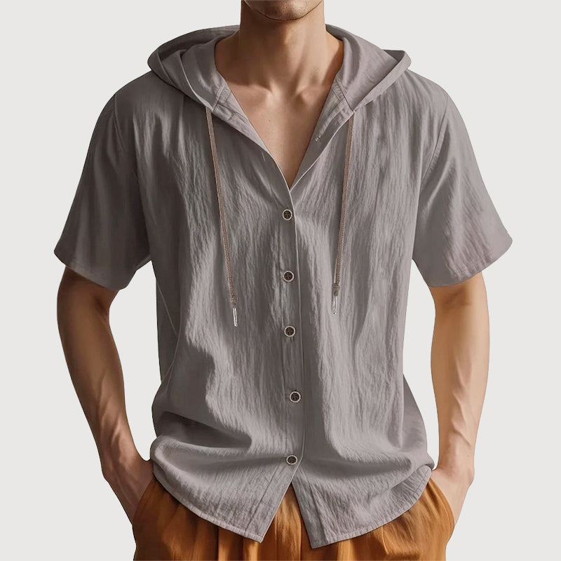 Caleb - Men's Short Sleeve Hooded Button Down Shirt