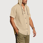 Caleb - Men's Short Sleeve Hooded Button Down Shirt