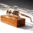 Calyx - Rimless Square Wood Accent Sunglasses