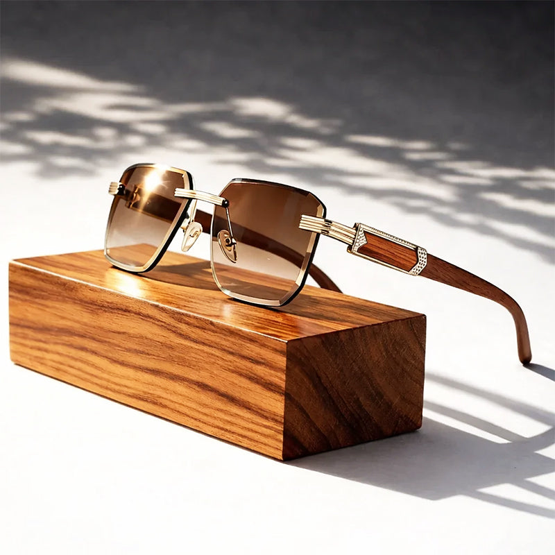 Calyx - Rimless Square Wood Accent Sunglasses