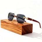 Calyx - Rimless Square Wood Accent Sunglasses