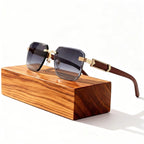 Calyx - Rimless Square Wood Accent Sunglasses