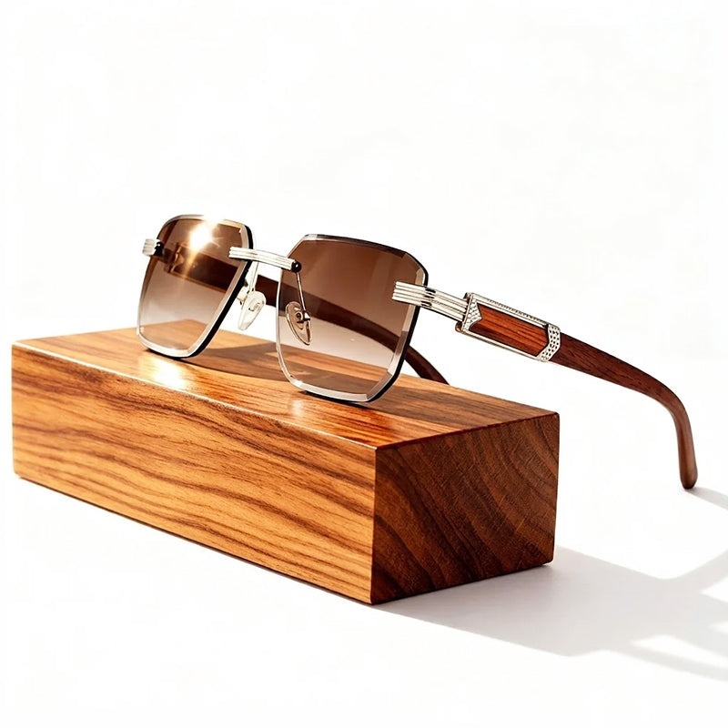 Calyx - Rimless Square Wood Accent Sunglasses