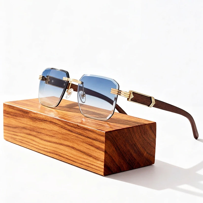 Calyx - Rimless Square Wood Accent Sunglasses
