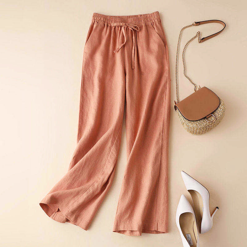 Caroline - Flowy Linen Wide-Leg Pants with Drawstring Waist