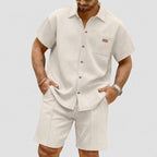 Charles - Men's Textured Shirt And Matching Shorts Set