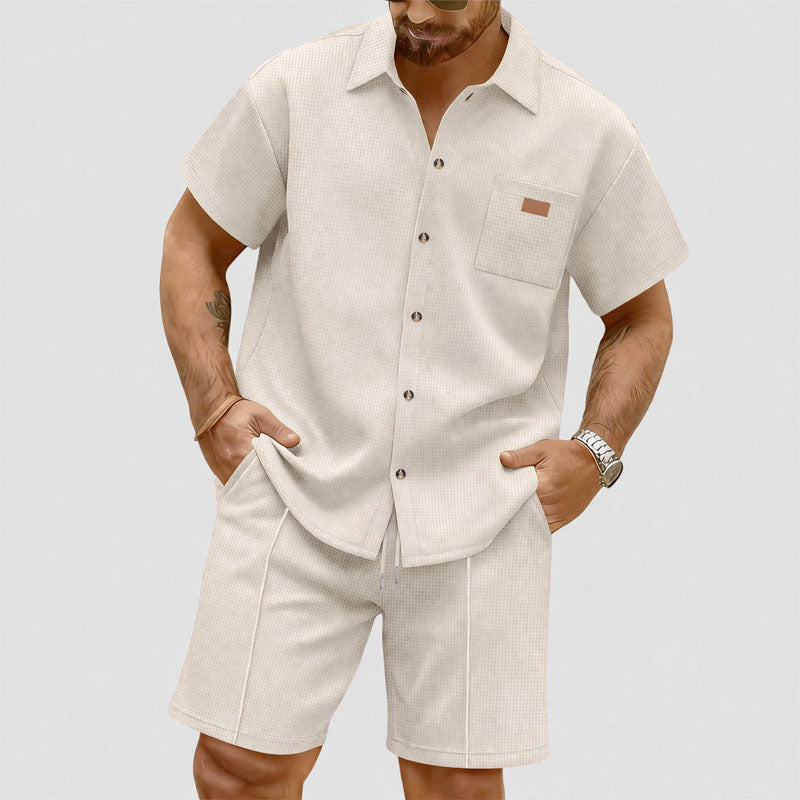 Charles - Men's Textured Shirt And Matching Shorts Set