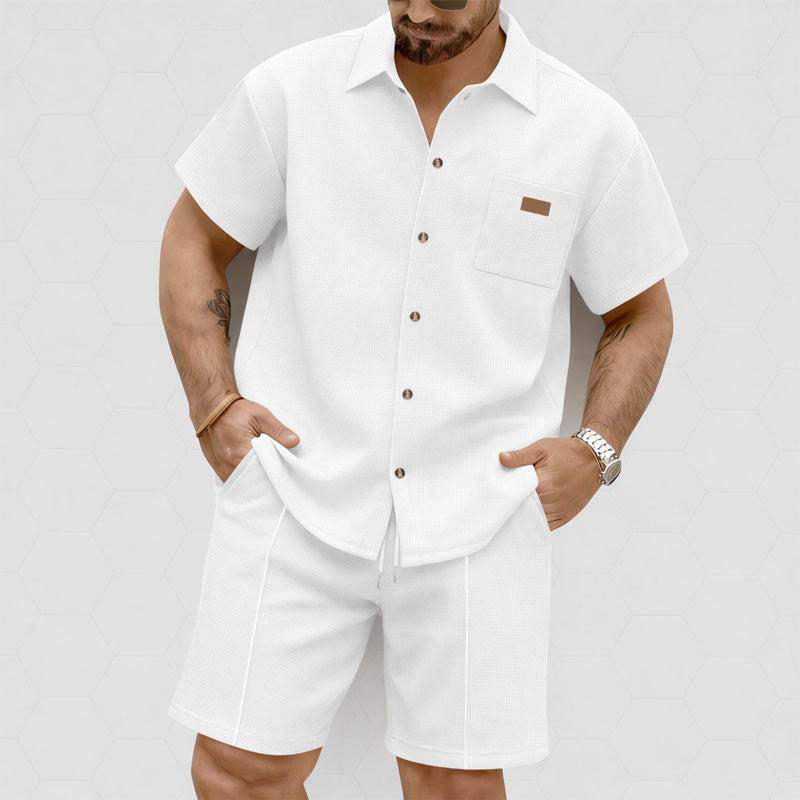 Charles - Men's Textured Shirt And Matching Shorts Set