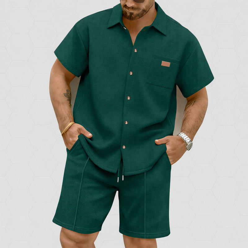 Charles - Men's Textured Shirt And Matching Shorts Set