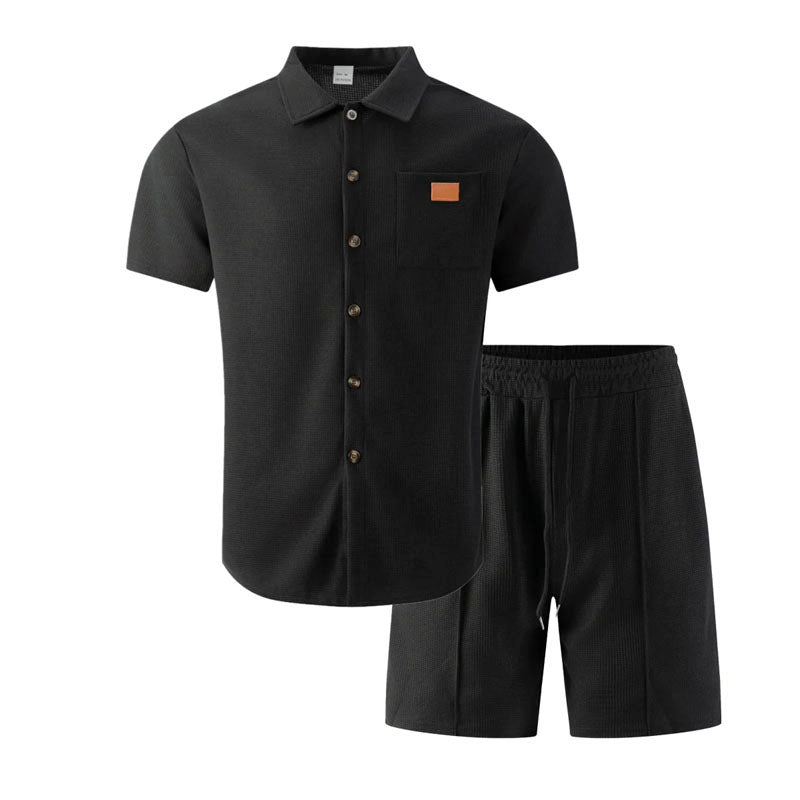Charles - Men's Textured Shirt And Matching Shorts Set