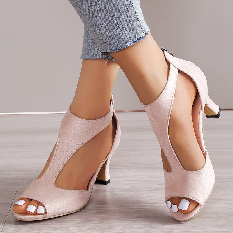 Claire - Women's Open Toe Cutout Mid Heel Sandals