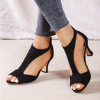 Claire - Women's Open Toe Cutout Mid Heel Sandals