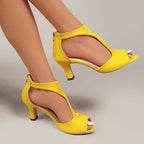 Claire - Women's Open Toe Cutout Mid Heel Sandals