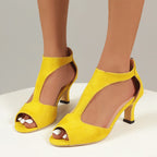 Claire - Women's Open Toe Cutout Mid Heel Sandals